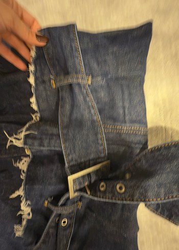 Kadın Lacivert Bol Kesim Kemerli Uzun Kot Pantolon - Görsel 3