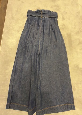 Kadın Lacivert Bol Kesim Kemerli Uzun Kot Pantolon - Görsel 2