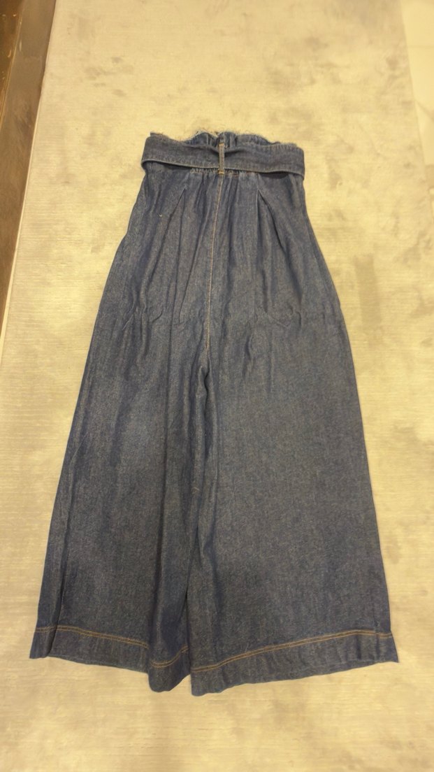 Kadın Lacivert Bol Kesim Kemerli Uzun Kot Pantolon - Görsel 2