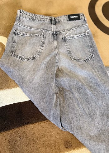 Kadın Gri Bağcıklı Salaş Denim Pantolon - Görsel 2