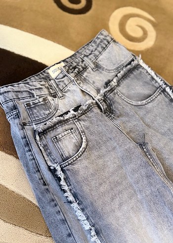 Kadın Gri Bağcıklı Salaş Denim Pantolon - Görsel 4