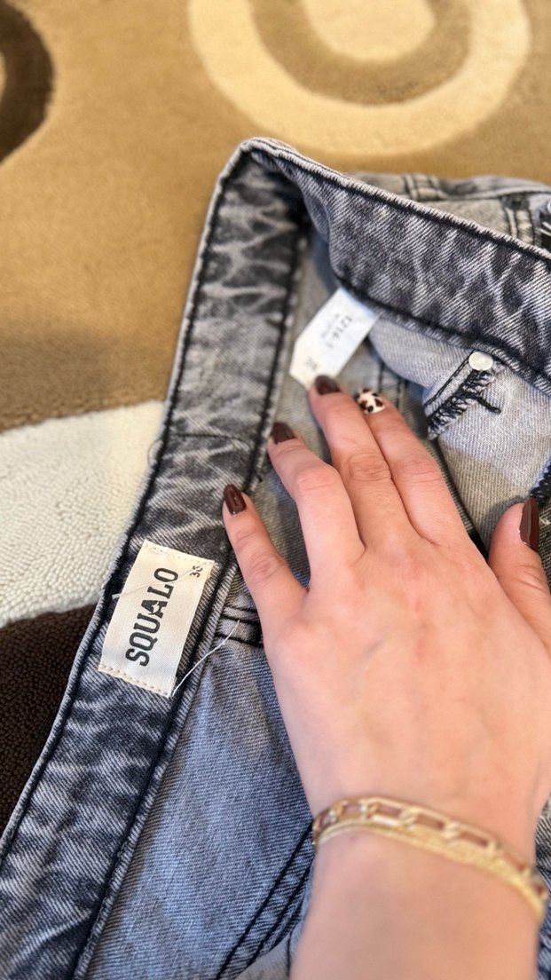 Kadın Gri Bağcıklı Salaş Denim Pantolon - Görsel 3