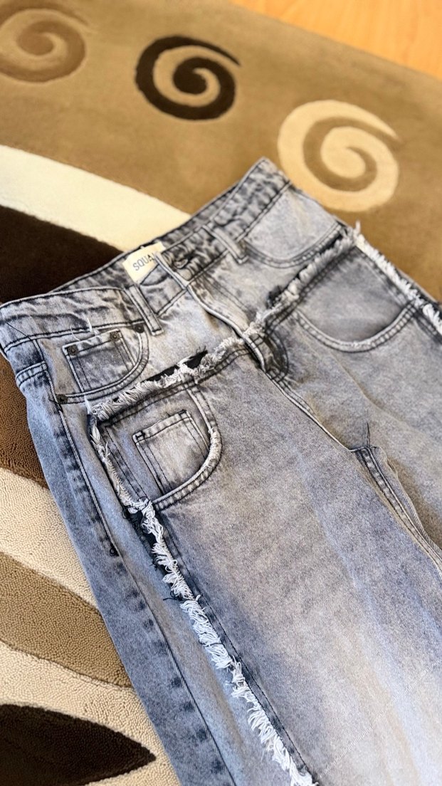 Kadın Gri Bağcıklı Salaş Denim Pantolon - Görsel 4