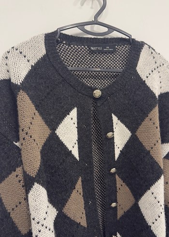 Kahverengi Ekose Triko Kadın Hırka - Görsel 3