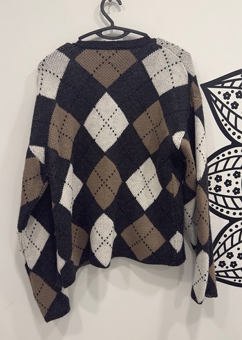 Kahverengi Ekose Triko Kadın Hırka - Görsel 2