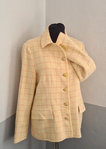 Düğmeli Bej Ekose Klasik Kadın Ceket terzi özel dikimdir - Görsel 2