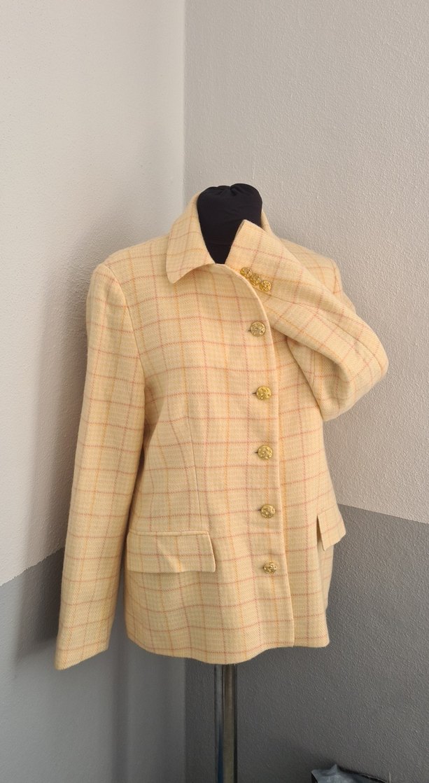 Düğmeli Bej Ekose Klasik Kadın Ceket terzi özel dikimdir - Görsel 2