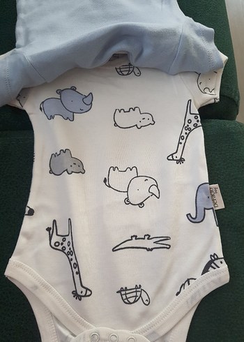 3 Ay Beden Pamuklu Kısa Kollu Bebek Body - Fil Desenli