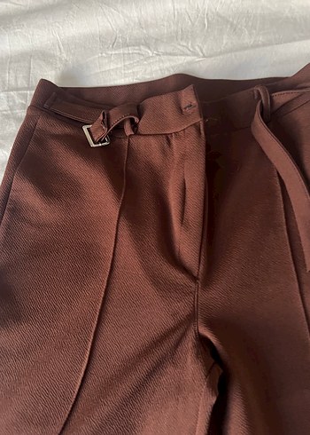 Düğmeli Kahverengi Kadın Kumaş Pantolon - Görsel 4