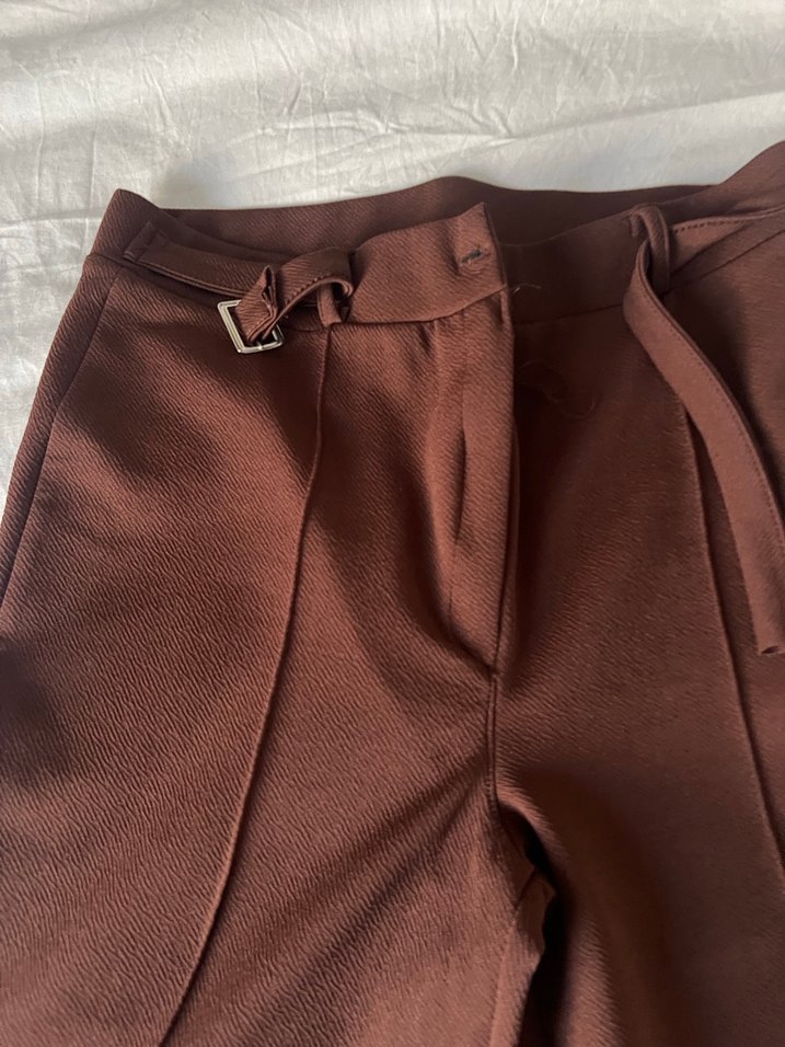 Düğmeli Kahverengi Kadın Kumaş Pantolon - Görsel 4