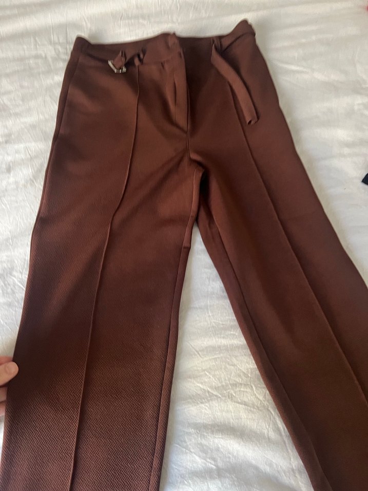 Düğmeli Kahverengi Kadın Kumaş Pantolon - Görsel 2