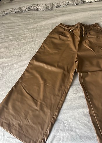 Kadın Kahverengi Deri Bol Kesim Pantolon - Görsel 2