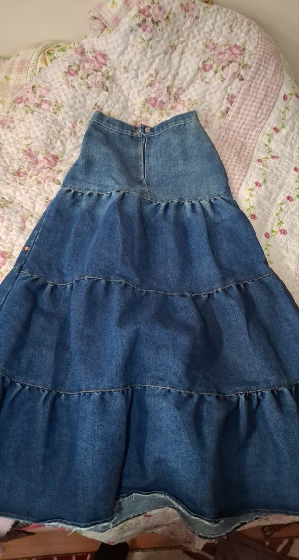 Nakışlı Fırfırlı Uzun Mavi Kadın Kot Etek - Görsel 2