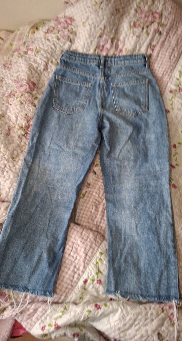 Düğmeli Mavi Midi Denim Kadın Pantolon - Görsel 2