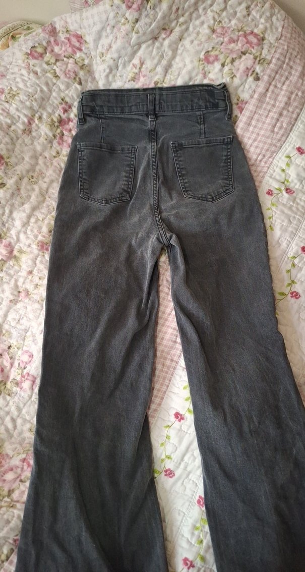 Gri Bohem Salaş Midi Denim Pantolon - Görsel 2