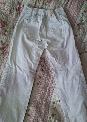 Kadın Beyaz Pamuklu Midi Kumaş Pantolon - Görsel 2