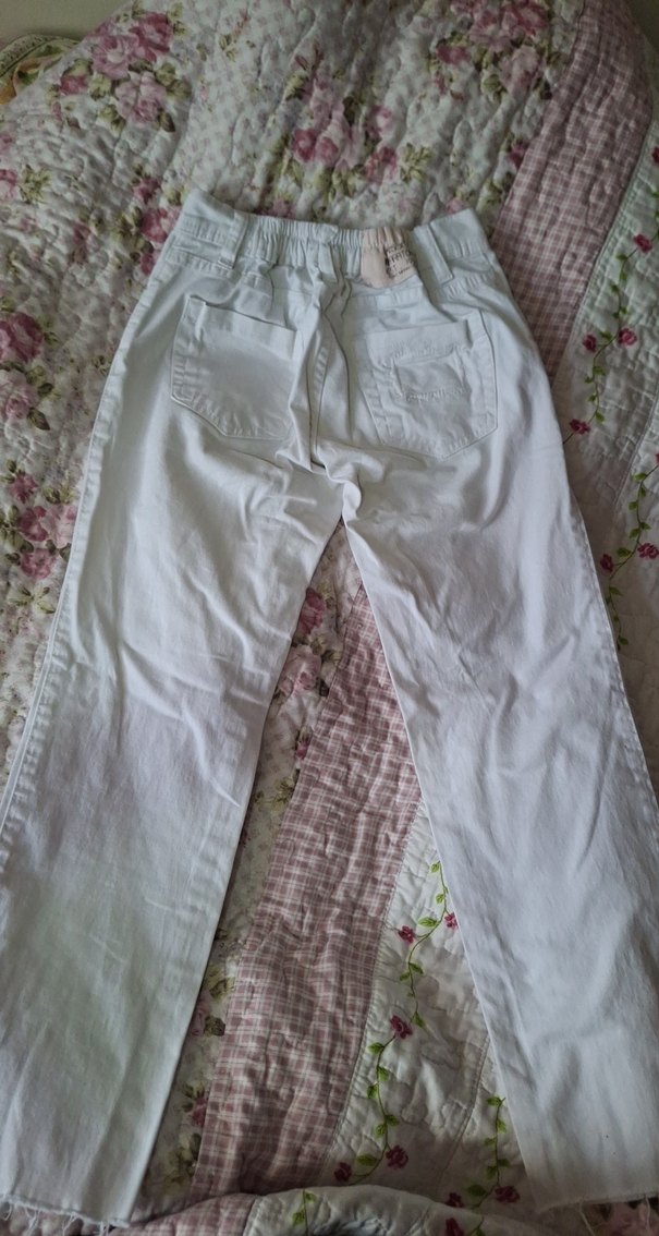 Kadın Beyaz Pamuklu Midi Kumaş Pantolon - Görsel 2