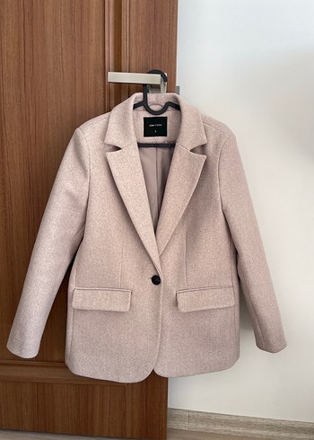 Bej Kadın Midi Boy Düğmeli Blazer Ceket