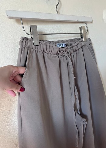 Bej Bol Kesim Keten Kadın Pantolon - Görsel 4