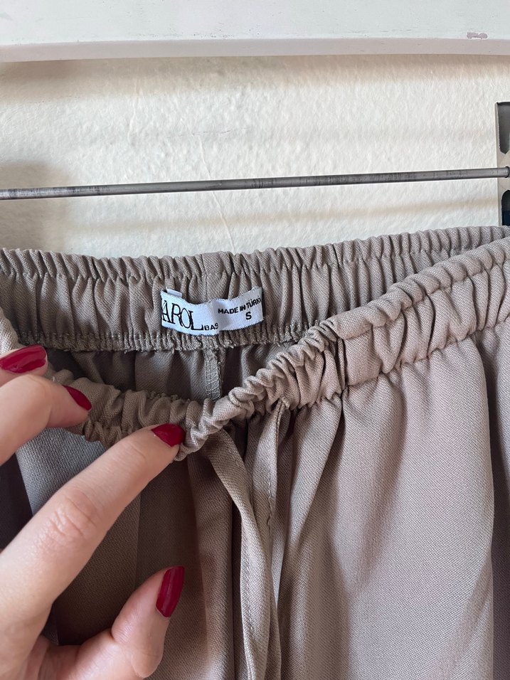 Bej Bol Kesim Keten Kadın Pantolon - Görsel 2