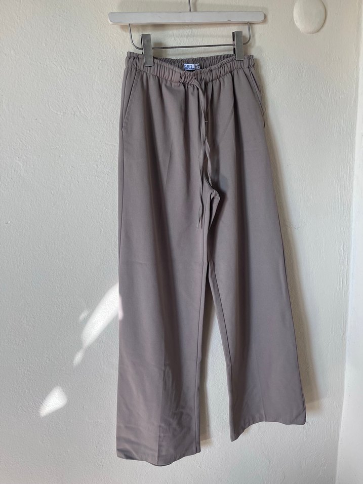 Bej Bol Kesim Keten Kadın Pantolon - Görsel 3