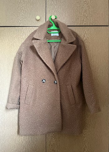Çift Düğmeli Kahverengi Peluş Kaban