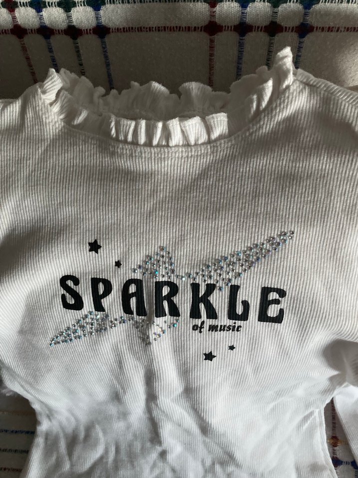 Kız Çocuk Beyaz Uzun Kollu Payetli Tişört - Görsel 2