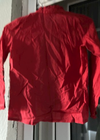 Kırmızı Fırfırlı Uzun Kollu kız çocuk gömlek - Görsel 4