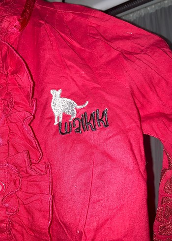 Kırmızı Fırfırlı Uzun Kollu kız çocuk gömlek - Görsel 2