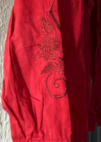 Kırmızı Fırfırlı Uzun Kollu kız çocuk gömlek - Görsel 3