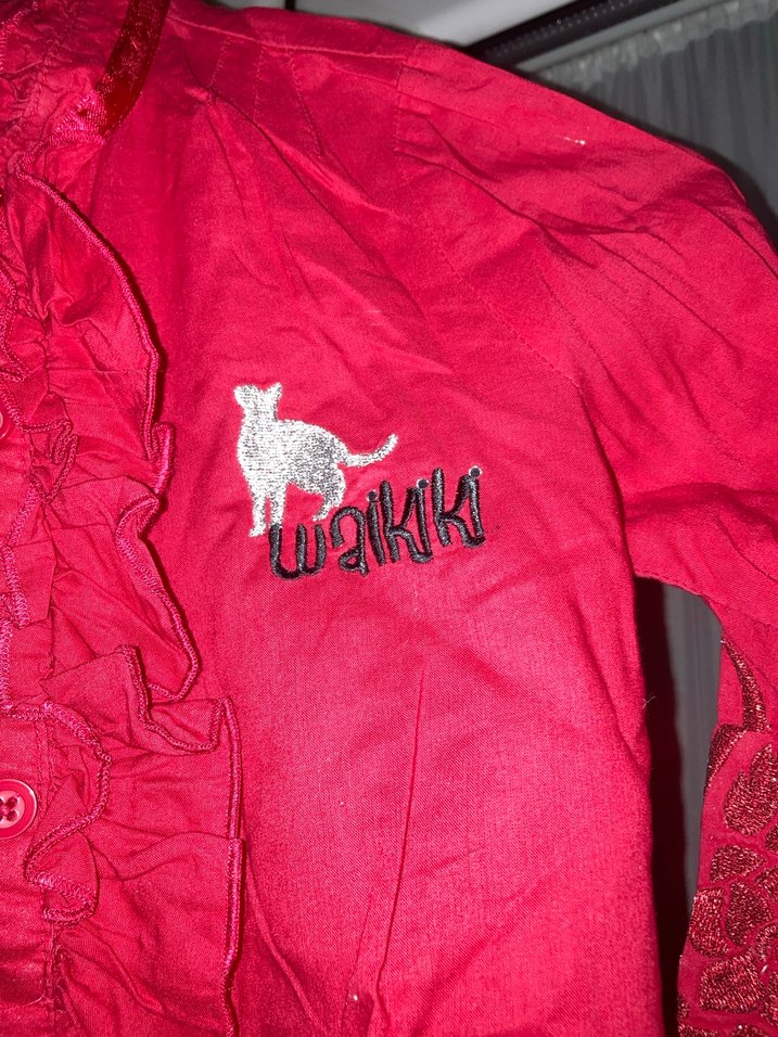 Kırmızı Fırfırlı Uzun Kollu kız çocuk gömlek - Görsel 2