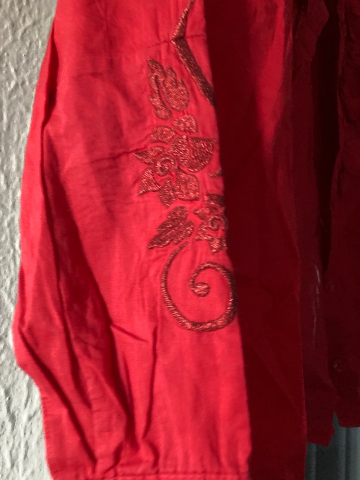 Kırmızı Fırfırlı Uzun Kollu kız çocuk gömlek - Görsel 3