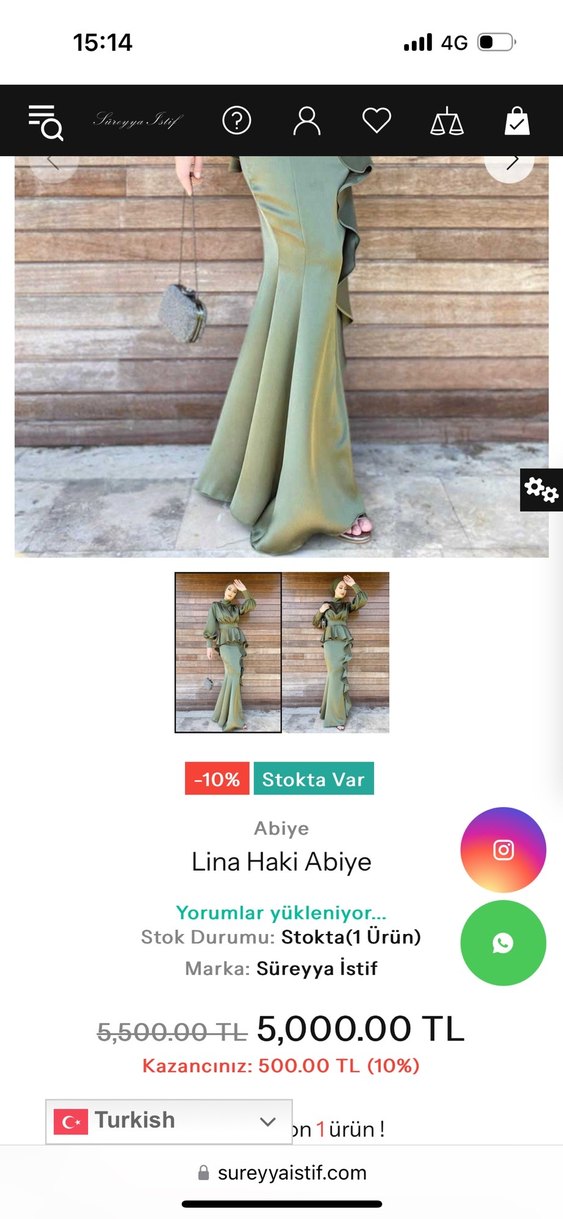 Parlak Haki saten Drapeli Uzun Abiye Elbise - Görsel 2