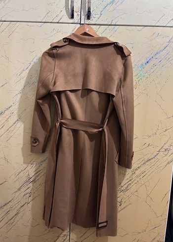 Camel Süet Kemerli Kadın Trençkot - Görsel 7