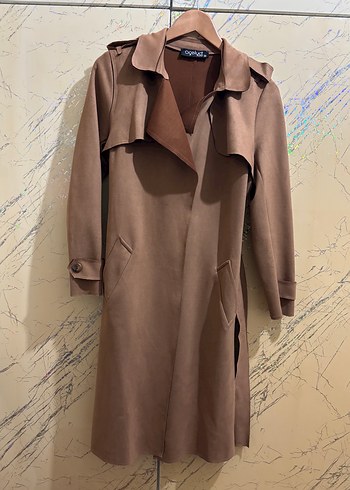 Camel Süet Kemerli Kadın Trençkot - Görsel 6