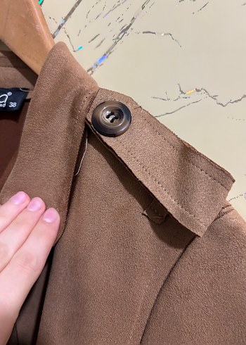 Camel Süet Kemerli Kadın Trençkot - Görsel 8