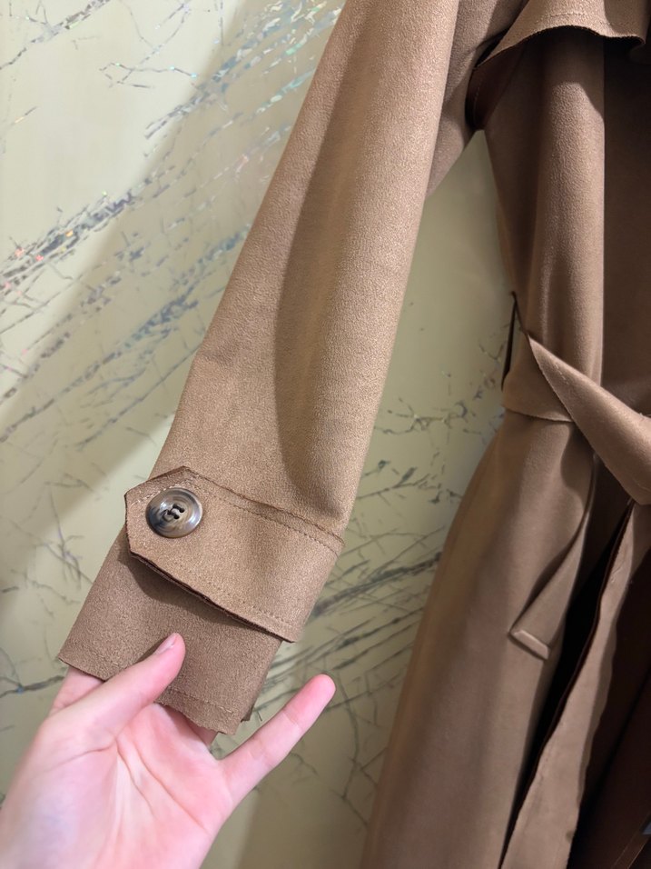 Camel Süet Kemerli Kadın Trençkot - Görsel 3