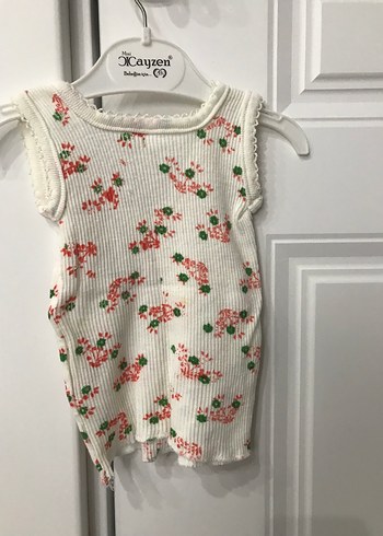 Kız Çocuk Çiçekli V Yaka Dantelli Triko Atlet - Görsel 2