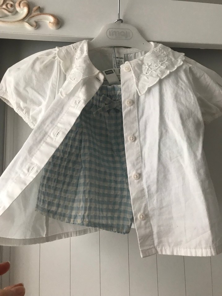 Nakışlı Vintage Kızlar Beyaz Kısa Kollu Gömlek şort takım - Görsel 2