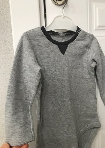 H&M marka Uzun Kollu Gri Bebek Body - Görsel 2