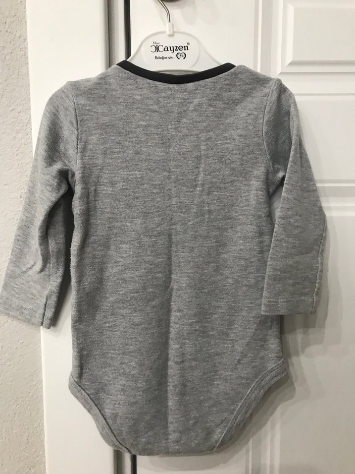 H&M marka Uzun Kollu Gri Bebek Body - Görsel 3