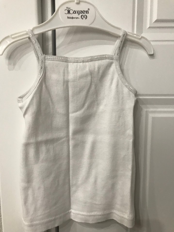 Kız Çocuk Beyaz İnce Askılı Atlet %100 pamuk - Görsel 3