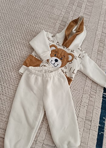 Kapüşonlu Ayıcık Desenli Bebek Takımı