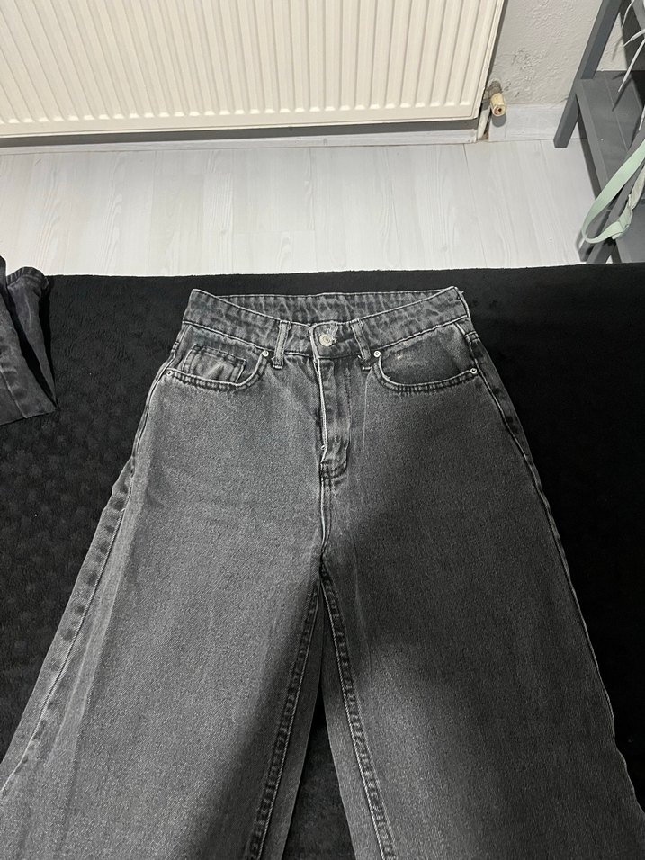 Kadın Sihah Gri Midi Denim Kot Pantolon - Görsel 2