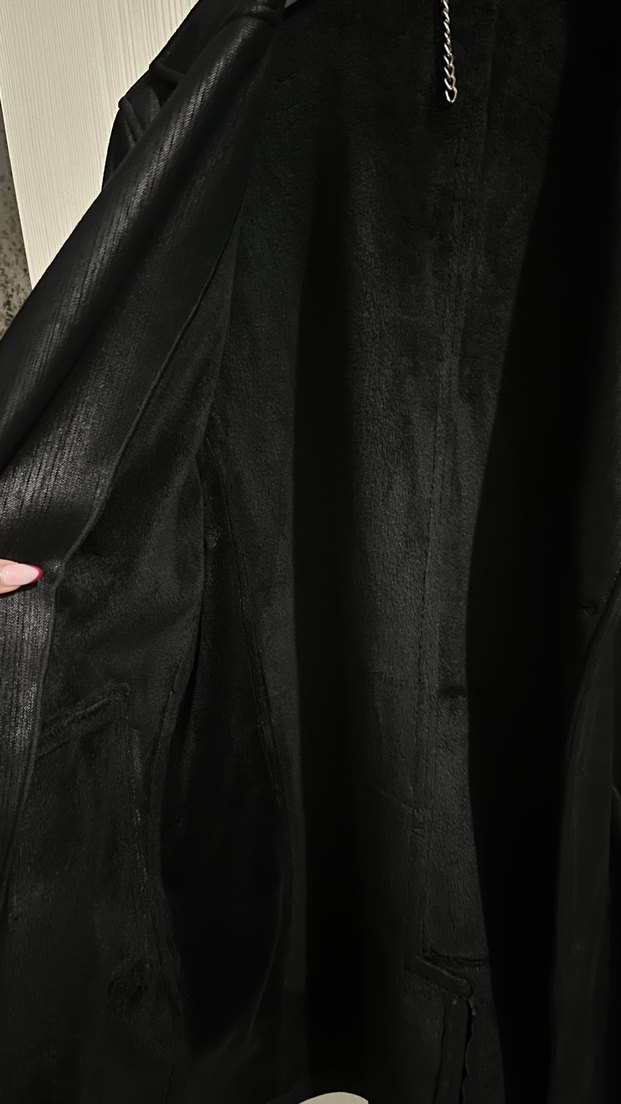 Siyah Deri Kadın Ceket Düğmeli Midi Boy - Görsel 3