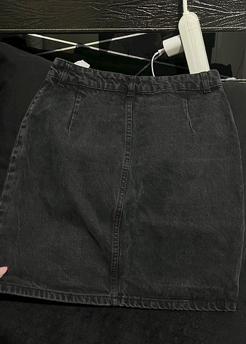 Düğmeli Siyah Midi Kot Etek - Görsel 2