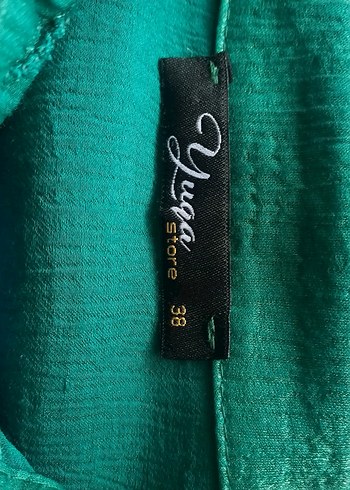 Yeşil Nakışlı Uzun Kemerli Keten Elbise - Görsel 7