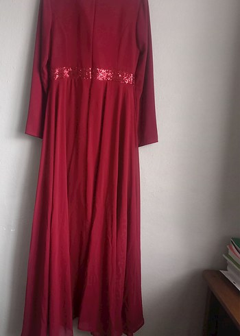 Bordo Uzun Kollu Yüksek Yakalı Henna Elbise - Görsel 4