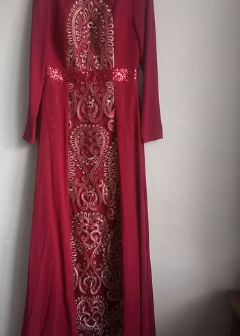 Bordo Uzun Kollu Yüksek Yakalı Henna Elbise - Görsel 3