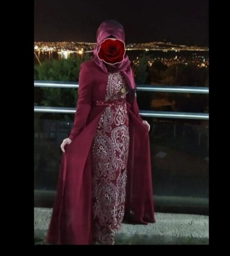 Bordo Uzun Kollu Yüksek Yakalı Henna Elbise - Görsel 2